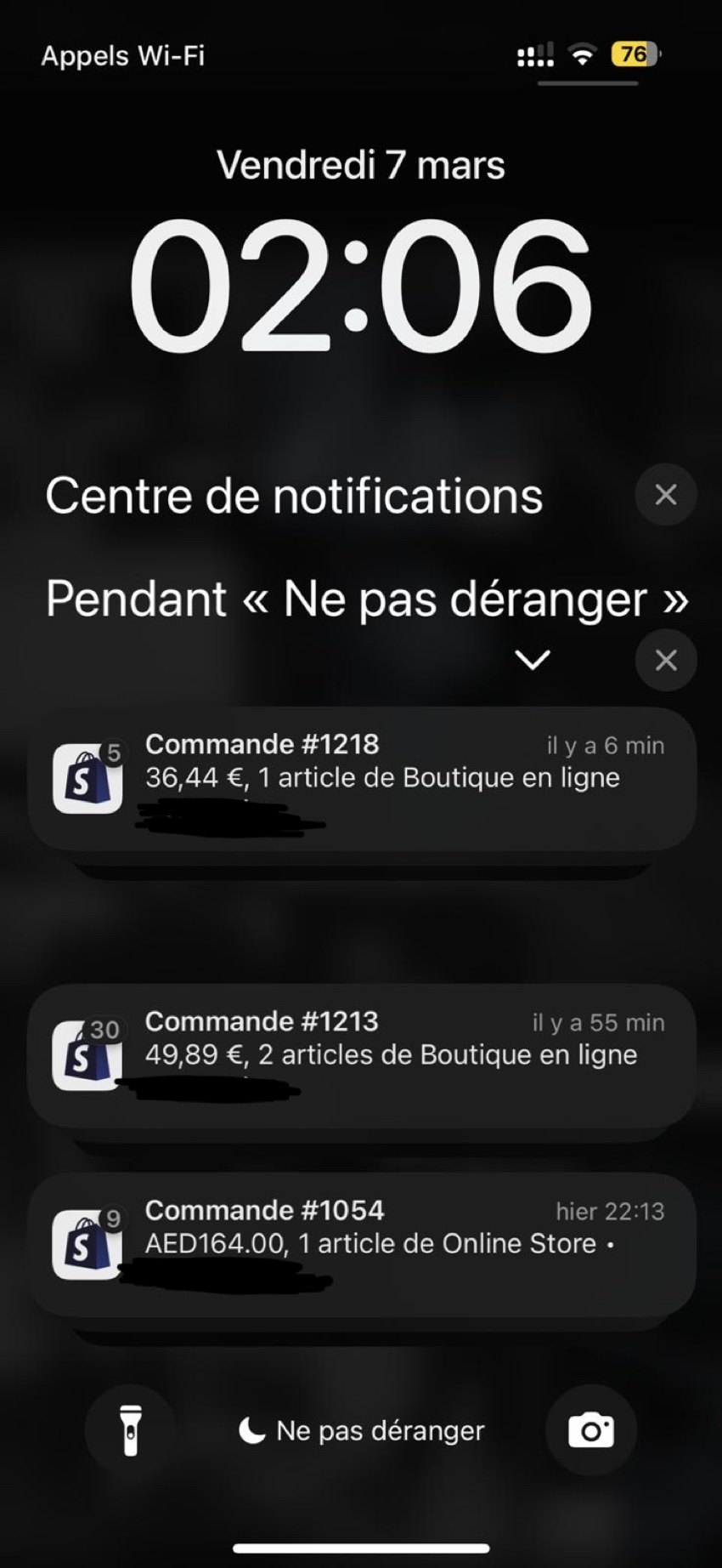 Notifications de commandes Shopify